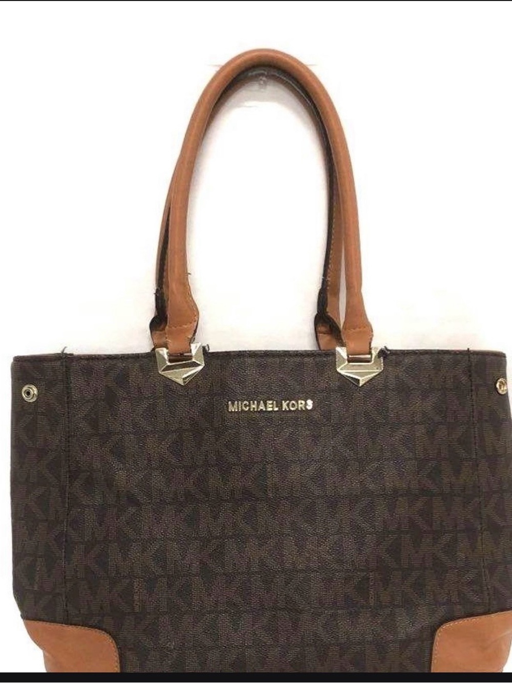 Michael Kors Brown Monogram Tote with Tan Leather Handles